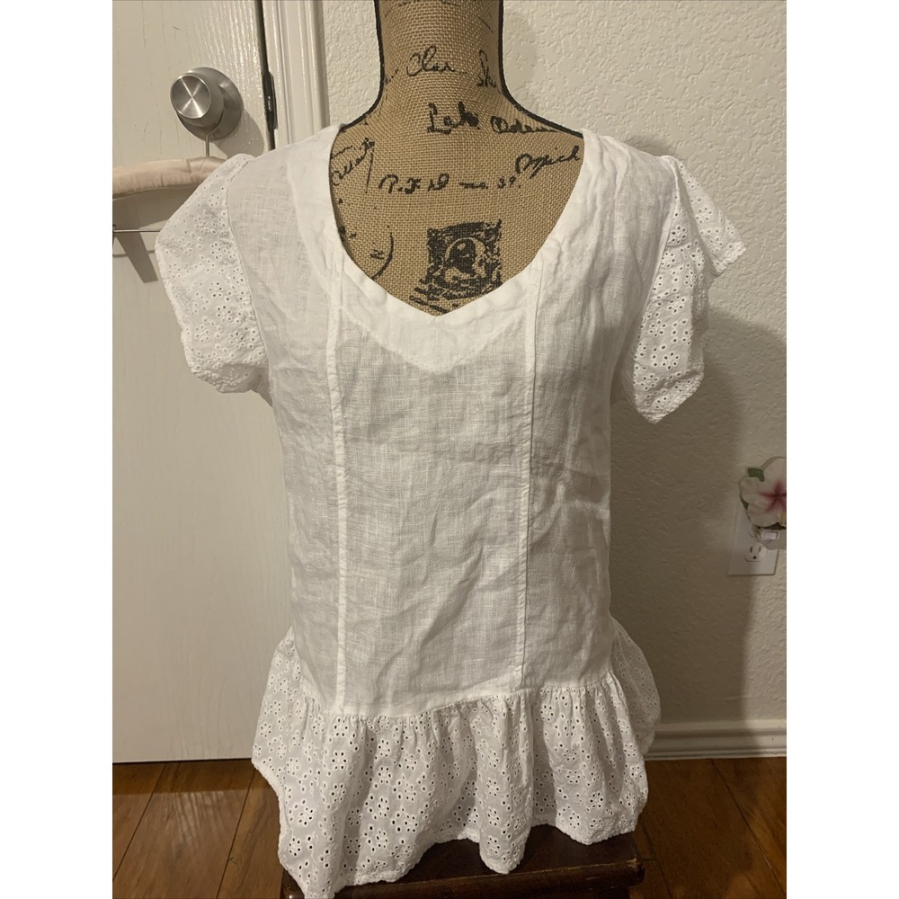 lungo l'arno linen top medium women's Snow White ruffled short sleeves fancy